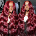 99J Burgundy Body Wave Lace Front Brazilian Hair Wigs 13x4 Transparent HD Lace Frontal 180% Red Colored Curly Human Hair Wigs