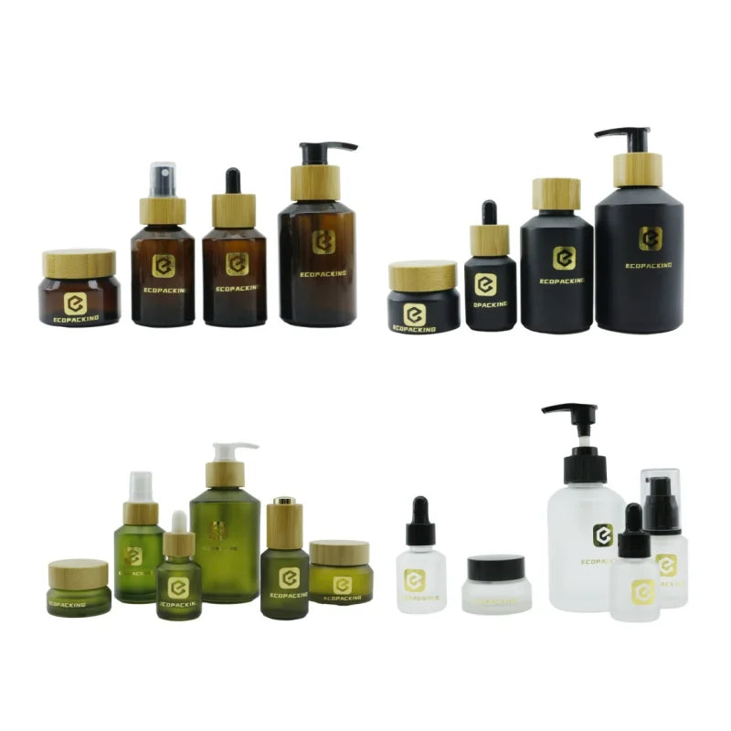 Olive Green Black  Glass Bottles 15ml 30 ml 60 ml 100 ml 120 ml 200ml Glass Bottle and 15 g 30 g 50g 100g Glass Jar for Cosmetic