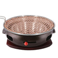 Commercial Korean BBQ Grill Round Stainless Steel Charcoal Grill Outdoor Restaurant Equipment with Insulated Wood Base