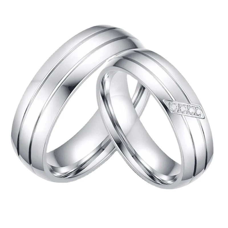 Stylish Simple Stainless Steel Diamond Ring Men and Women Wedding Birthday Gift Jewelry Tempered Couple Ring with Accessories