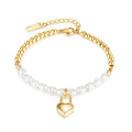 18k Gold Plated Bead Chain Bracelet Heart Lock Shaped Pendant Pearl Bracelet for Women