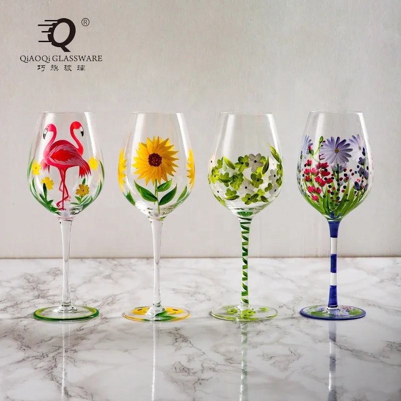 Creative Vintage Glass Mug Luxury Crystal Wine Goblet Glass Colored With Long Stem Wine Glass for Gifts