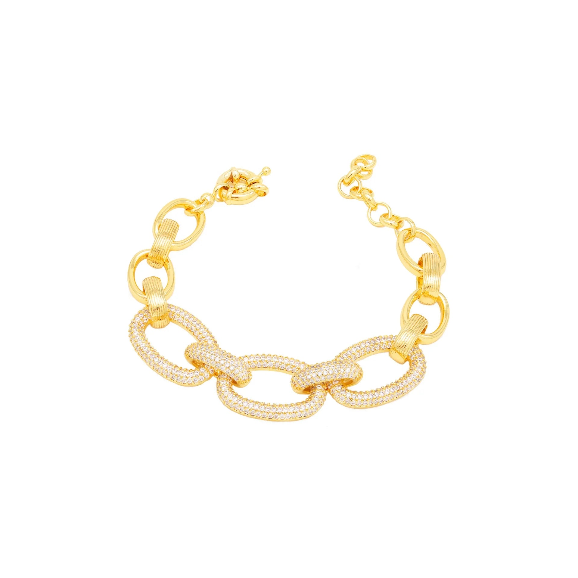 Custom Bracelet Jewelry 18k Gold Chain Bracelet Big Links with Zircon Bracelet for Women