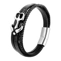 Three Layer Leather Bracelet Stainless Steel Magnetic Buckle Men's Personalized Anchor Pattern Leather Wristband OT-111