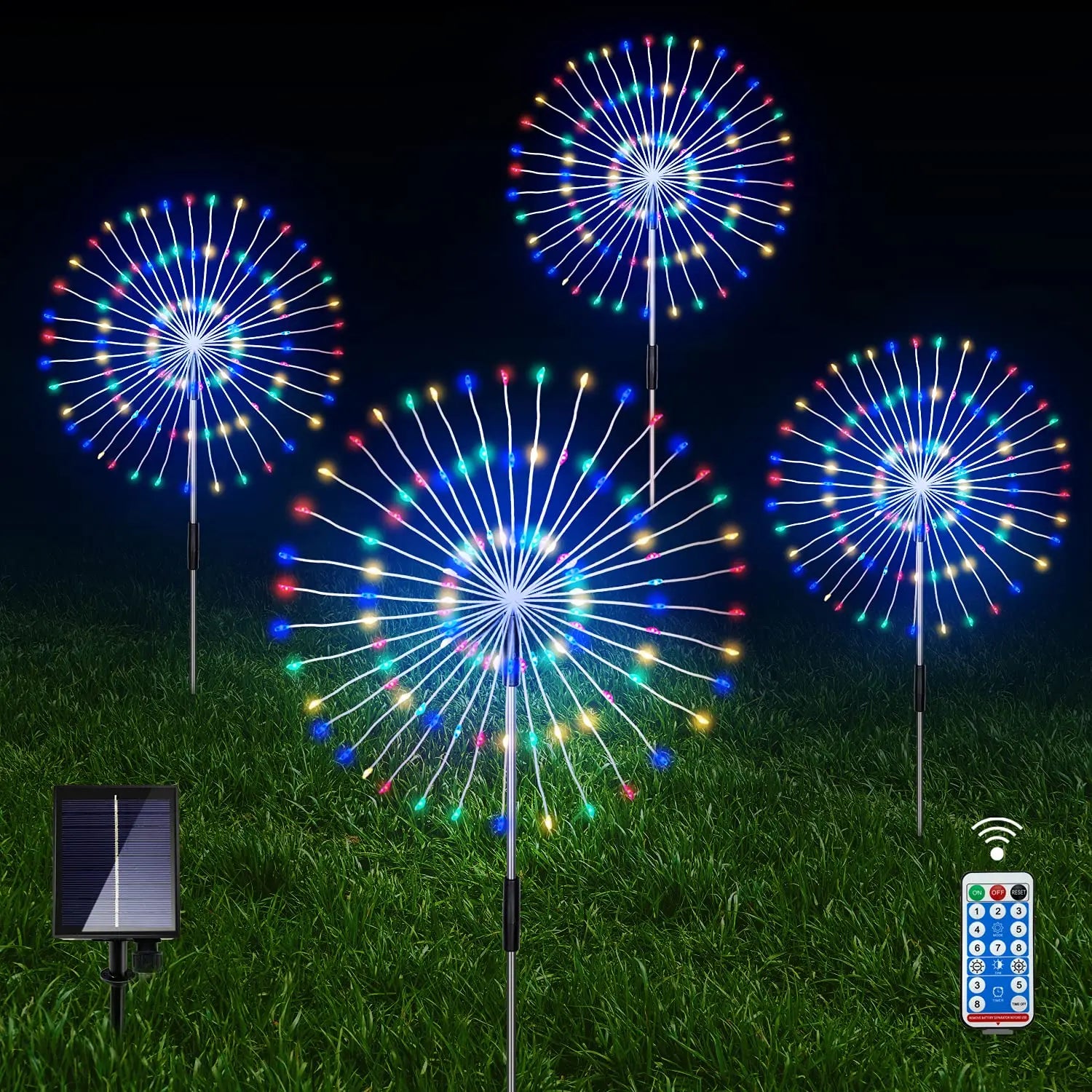 LED Copper Wire Waterproof Solar Garden Fireworks Lamp with Remote for Garden Pathway Lawn Christmas Decorations Outdoor