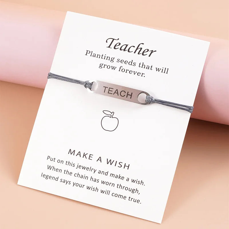 Stainless Steel Teacher Teach Charm Bracelet Teacher's Day Gift for Teacher Bracelets