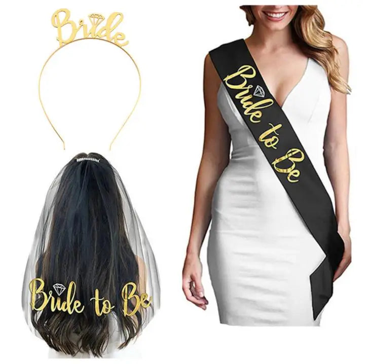 Wholesale Custom Logo Bridal Shower Bachelorette Party Kit Rose Gold Veil Sash Tiara Bride to Be Set Wedding Sashes Decoration