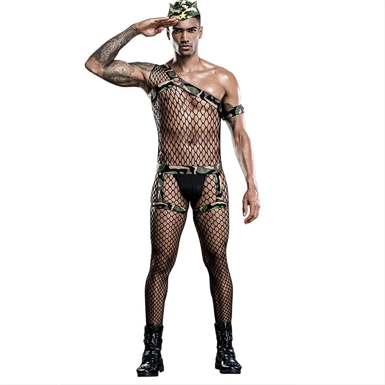 High Quality Exotic Body Stocking Sexy Men's Army Underwear Cosplay Uniform Costume Sexy Cosplay Underwear