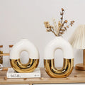 Luxury Gold Electroplated Ceramic Oval Vase Home Crafts Decoration Flower Vase