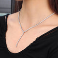 Chris April Stainless Steel Custom Silver 5mm Y Shape Tassel Tennis Chain Bejeweled Choker Necklace