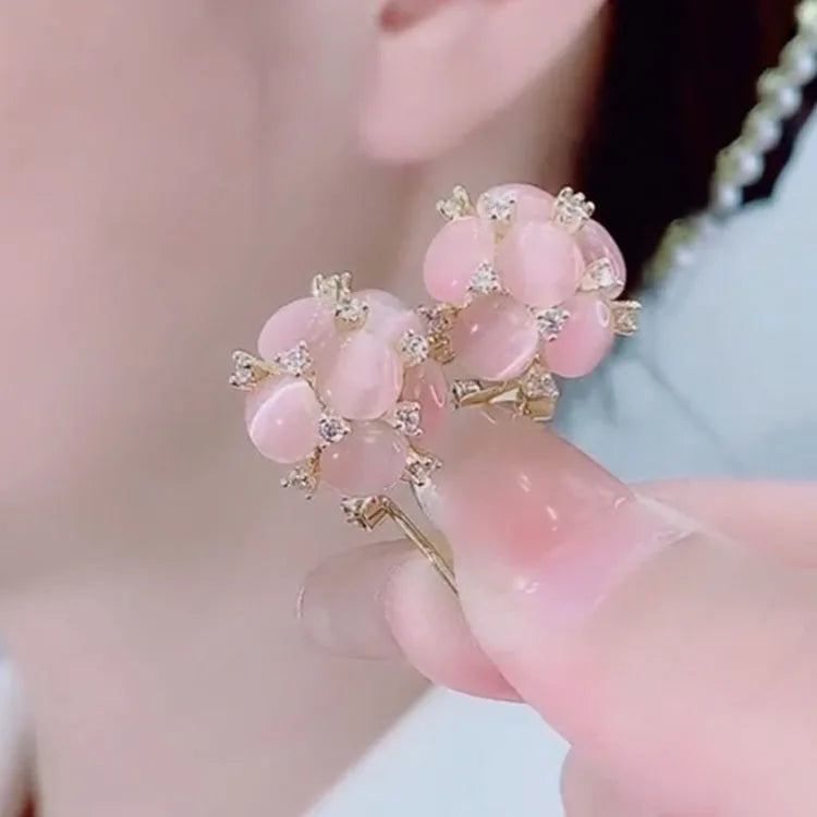 SC Korean Temperament Women Stud Earrings Fashion Silver Plated Earrings Colored Opal Flower Earrings