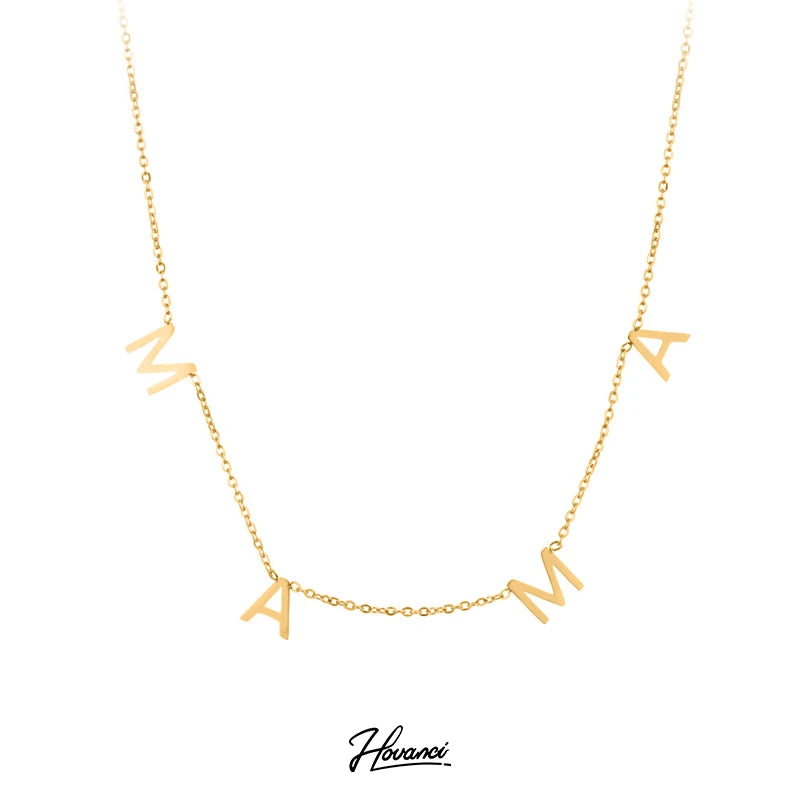 HOVANCI Custom Initial English Letter Mama Jewelry Mother's Day Stainless Steel Pendant Gold Woman Chain Necklace