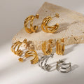 2024 Trendy 18K Gold Plated Earrings Geometric Layered Earrings Stainless Steel Smooth Three Layer Wire Earrings Party Gift Jew