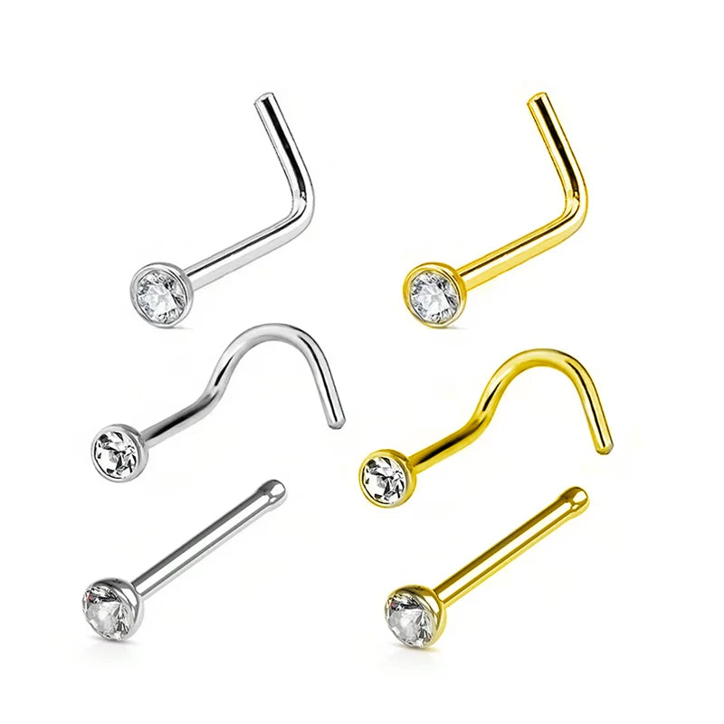 Direct Manufacturer G23 Titanium Alloy Body Jewelry Zircon Encrusting L S Rod Nose Accessories Piercing Stone Main Material