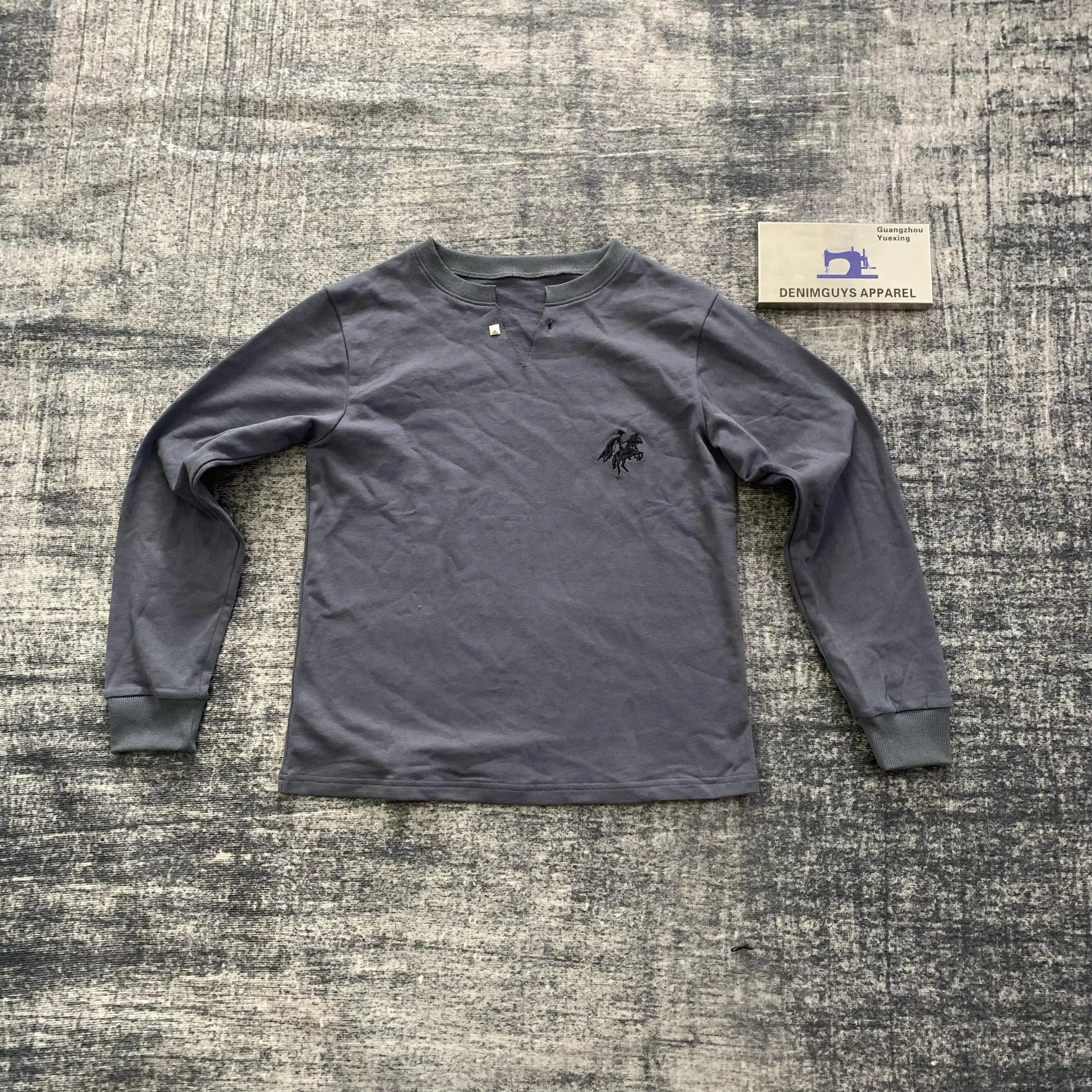 DENIMGUYS Custom Streetwear Men's 100% Cotton Vintage Embroidery Long Sleeve T-Shirt Oversized Screen Print T-shirts for Men