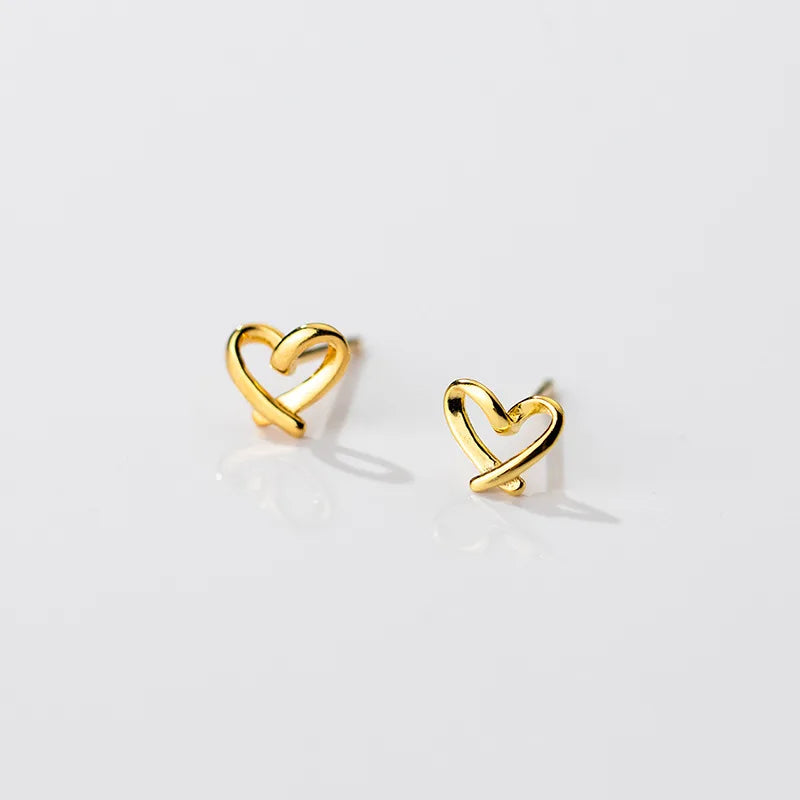 Fashion Minimalist Jewelry 925 Sterling Silver Small Earrings Hollow love Heart Gold Plated Stud Earrings for Women