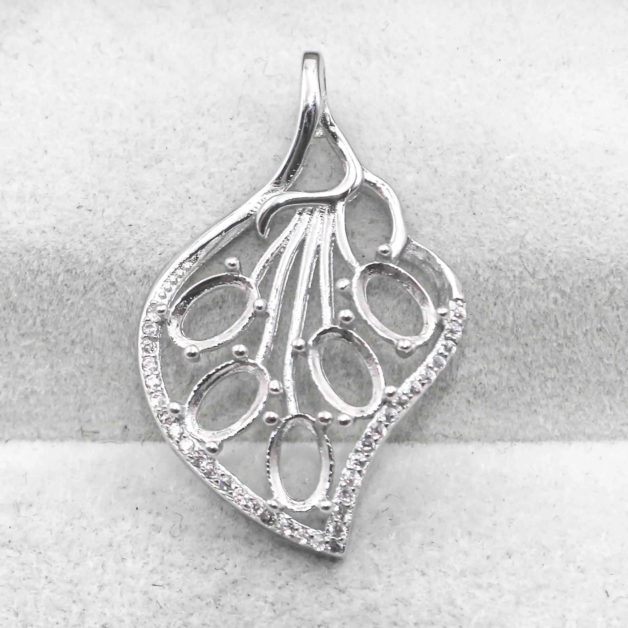 Sterling Silver 4*6/5*7mm Semi Mount Pendant Empty Frame Blank Support Setting S925 Base Hold Without Center Stone for DIY Inlay