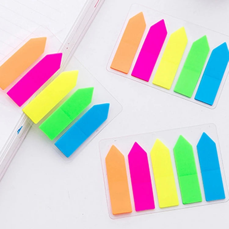 Factory Price 25pcs Pack Fluorescence Rainbow Self Adhesive Sticky Notes Bookmark Memo Pad Point It Index Flag Stickers