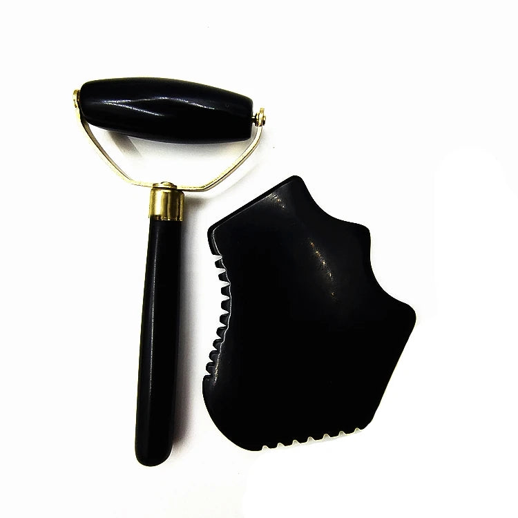 Best Price Custom Logo Anti-Aging Facial Massage Spa Set with Black Bian Stone Jade Roller Gua Sha