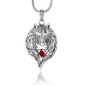 Hot Jewelry Fashion Men's Red Crystal Wolf Head Stainless Steel Pendant Necklace