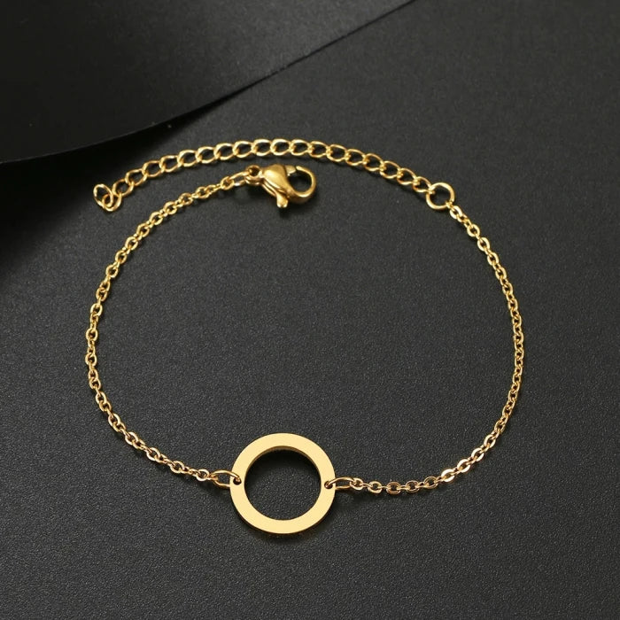 Simple Classic Design Minimalist Cheap Wholesale Silver/gold Fashion Stainless Steel Circle Charms Bracelet for Women Jewelry