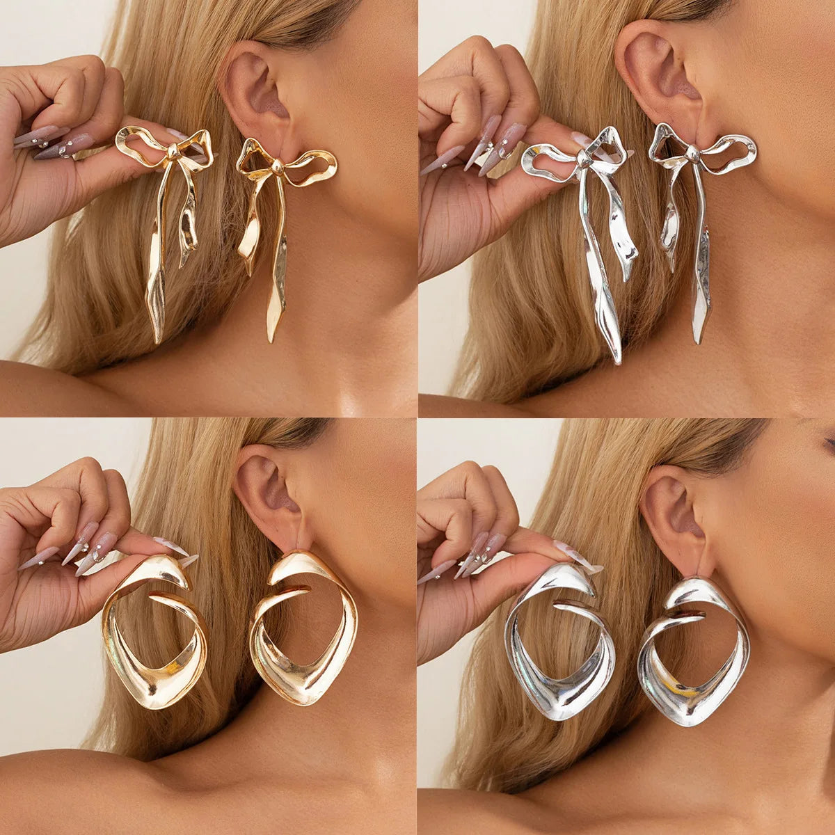 New Arrival Pleated Smooth Round Hoop Stud Earrings Goth Style Bow Irregular Earrings for Women