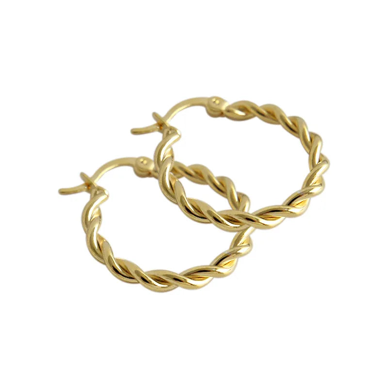 Dubai Gold Plated Twist Metal Line 925 Sterling Silver Hoop Earrings