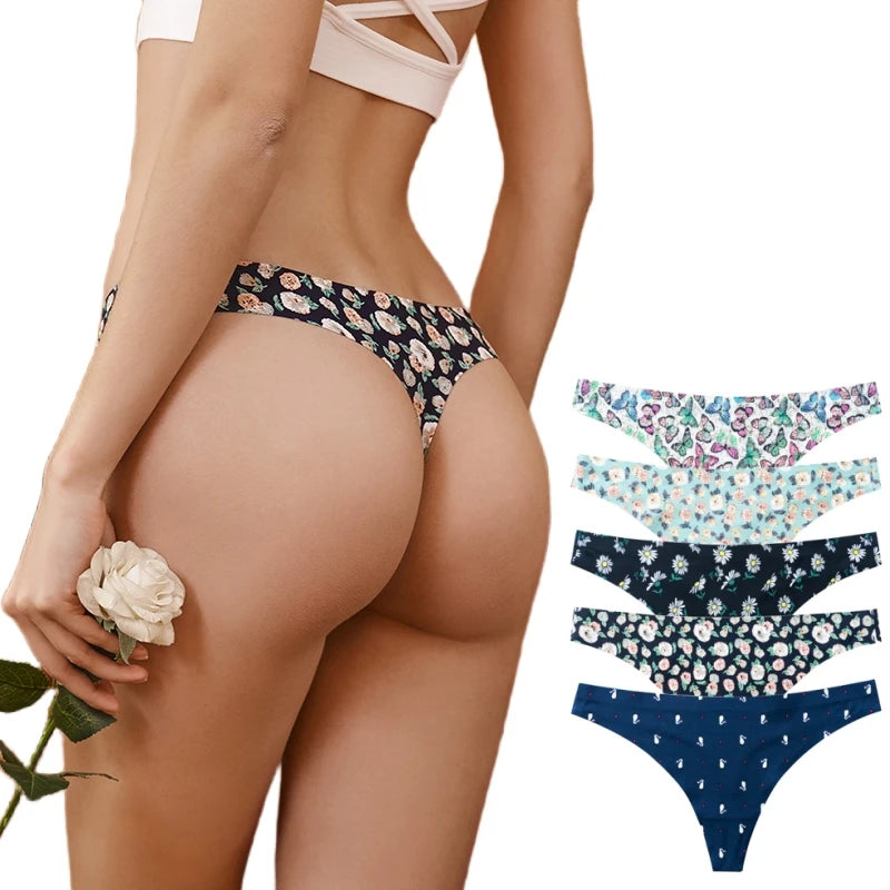 Sexy Temptation Hot Seamless Printed Breathable One-Piece Girls Low Waist Thong