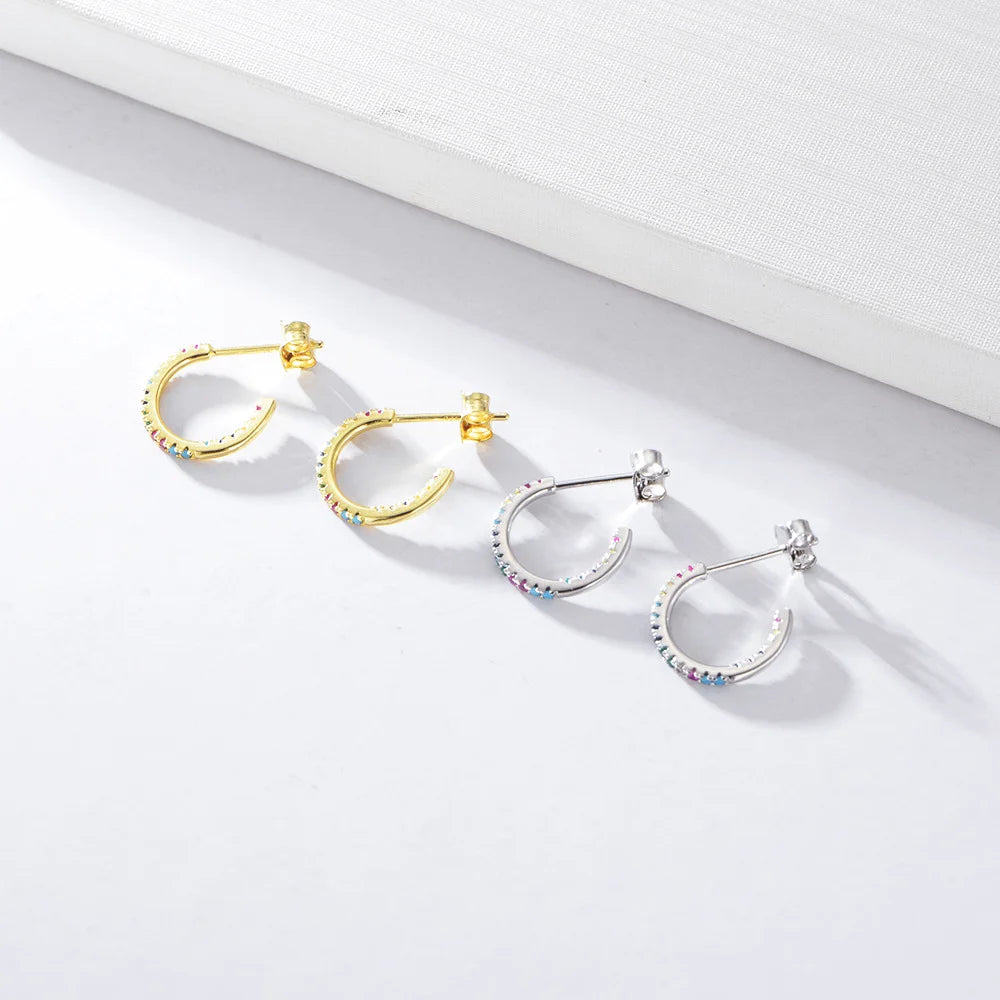 Boho 925 Sterling Silver Half Hoop Earrings With Large White Colorful Cz Solitate Pave Zircon Women Earring Jewelry