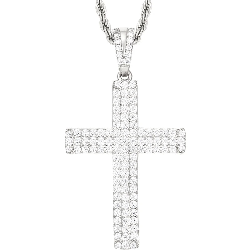 Hip Hop Iced Out Gold Plated Brass Cross Pendant Full Bling CZ Diamond Jewelry Elegant Cross Pendant Necklace