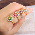 RM1534 Fashion 18k Gold Plated Cz Paved Tapered Baguette Blossom Flower Daisy Rings