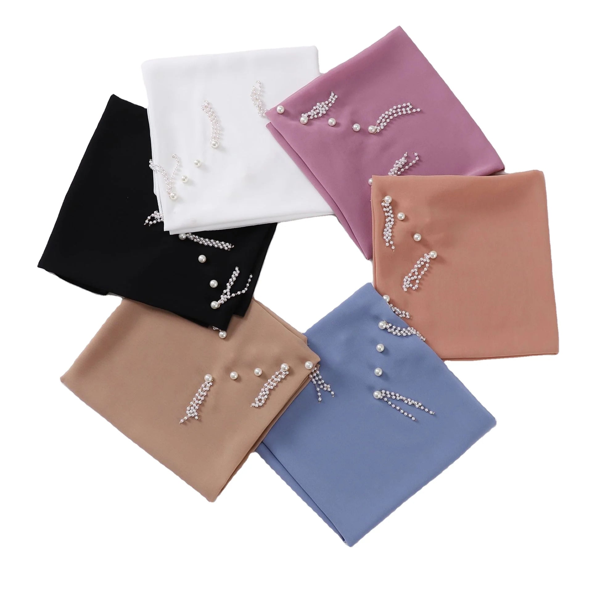 New Pearl Chiffon Nail Bead Headband square Shawl Fresh and Sweet Gauze Scarf Malay Female Hijab