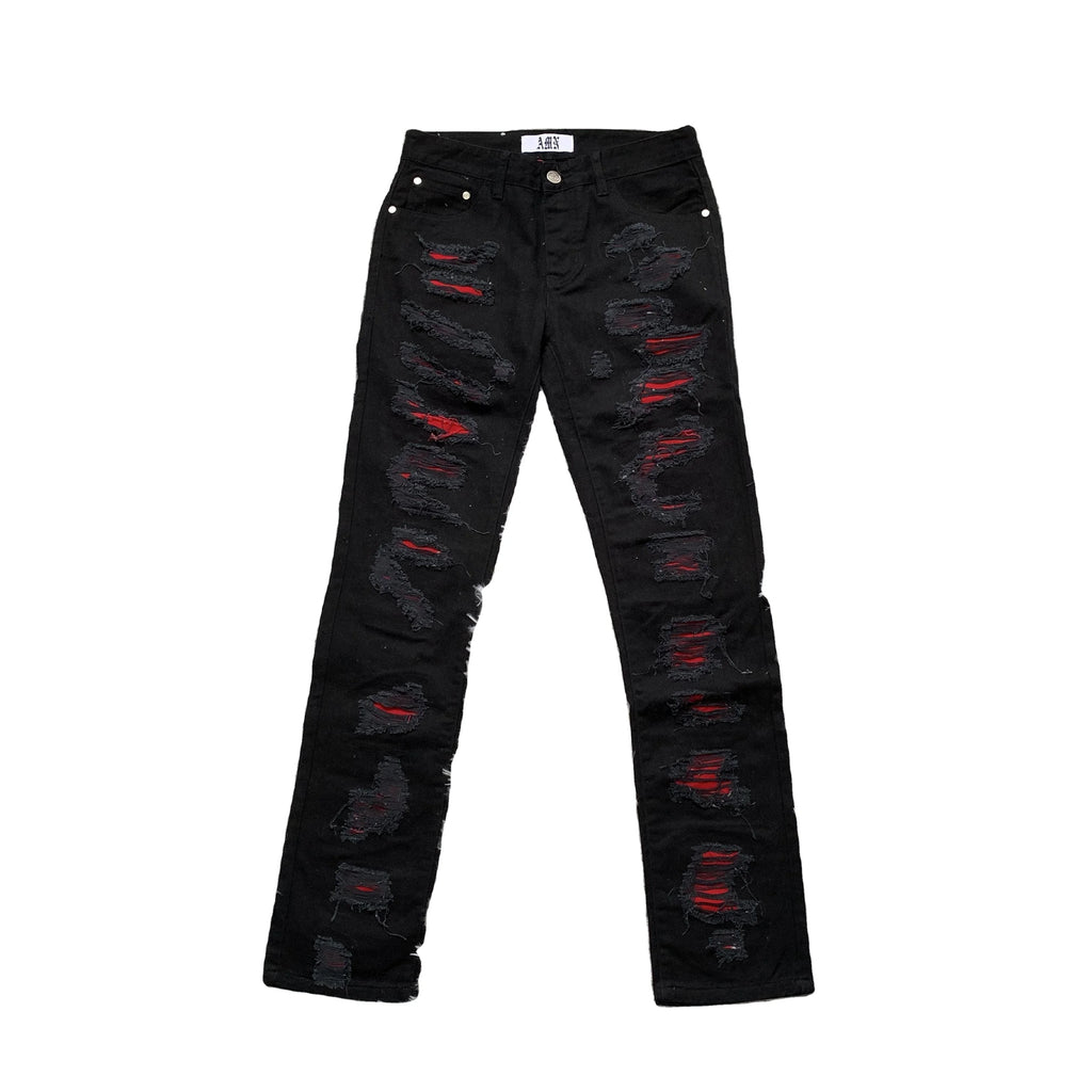 DENIMGUYS High Street American Style Washed Damaged Embroidery Stylish Ripped Jeans for Men