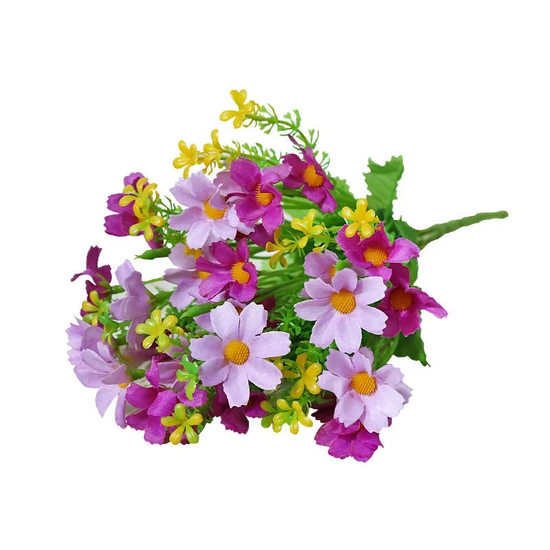 Hot Sale Colorful Mini Stem 28 Heads Silk Artificial Daisy Bouquet for Outdoor Decoration