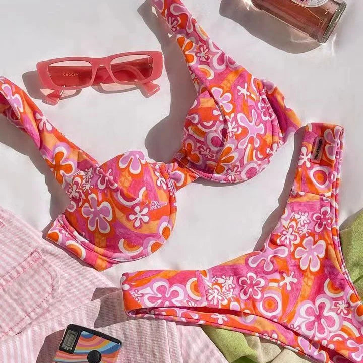 Custom OEM Floral Print Swimwear Low MOQ Swimsuits Recycled Sustainable Fabrics Swimwear Bathing Suits for Women