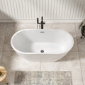US Stock Center Drainage Contemporary Soaking White Tub with Black Overflow and Drain 59" Acrylic Freestanding Bathtub Free Ship