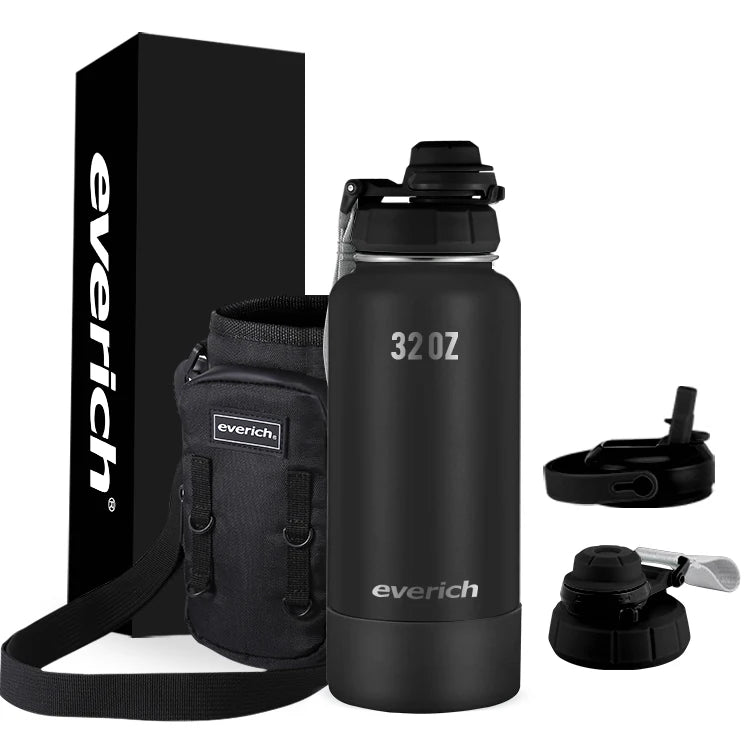 Everich BPA Free Double Wall Vacuum Flask Stainless Steel Insulated Water Bottle with Customized Lid Non Slip Bottom
