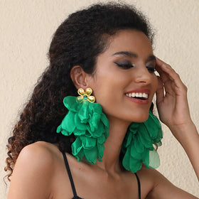 Jewelry Factory Fashion New Arrival Custom Red Fabric Women's Beach Hawaiian Flower Earrings Cute Acrylic Bohemian Earring