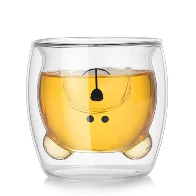 Wholesale Custom Logo Bear Shaped Glass Cup Double Wall Insulated High Temperature Insulation Color Transparent Glass Cup