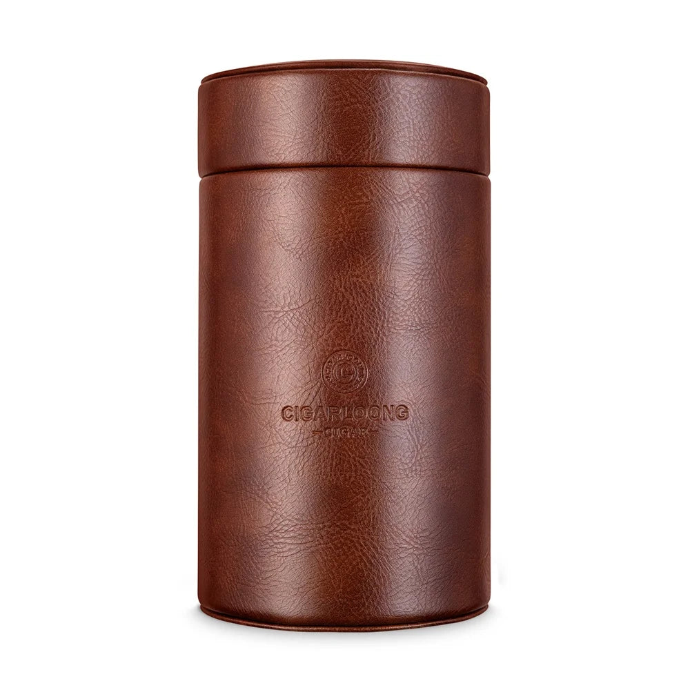 CIGARLOONG Leather Material Sealed Wet Lock Cedar Chips Large Diameter Capacity Cigar Tube Hygrometer Humidifier Portable