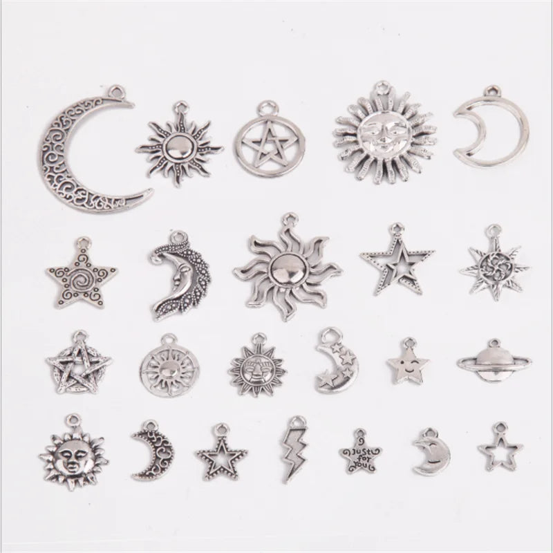 Fashion Charms Star Moon Sun Cloud Planet Mars Antique Silver Color Mixed Pendants DIY Making Findings Tibetan Handmade Jewelry