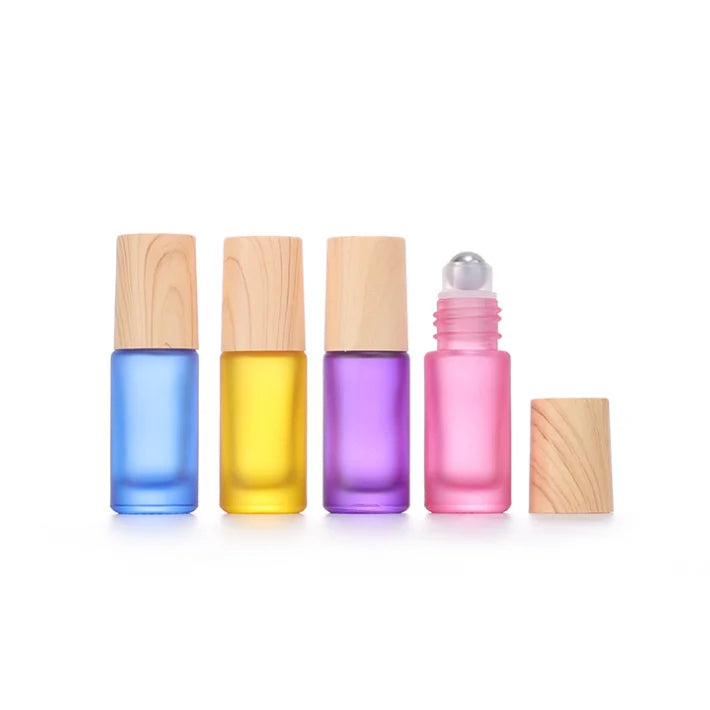 10ml Empty Wood Grain Lid Metal Roller Essential Oil Eye Cream Cosmetic Packaging Glass Perfume Roll on Bottle