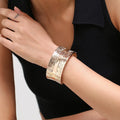 Niche Luxury Gold Plated Alloy Round Cuff Bracelet for Women Trendy Exaggerated Light Opening Design for Party
