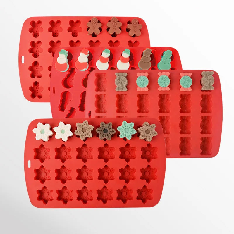 HY Christmas Chocolate Candy Molds 24 Cavity Gingerbread Man Snowflake X-mas Mini Gummy Molds Tray