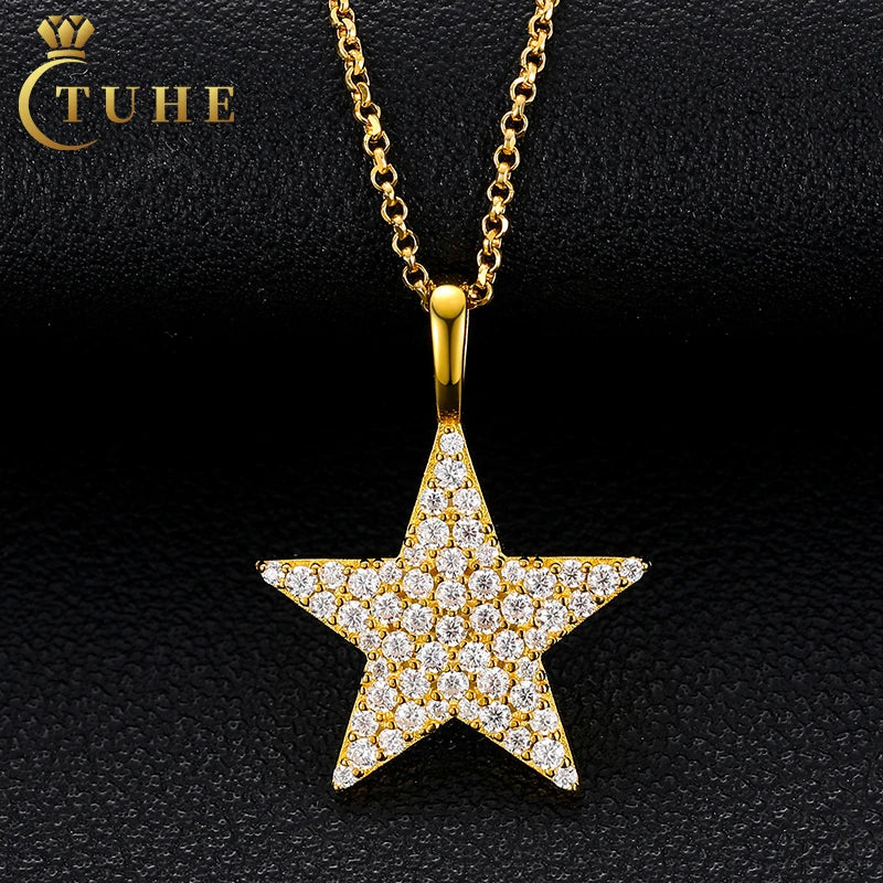 Hot Selling Party Star Necklace 925 Sterling Silver Moissanite Prong Setting Jewelry Iced Out Pendant for Men Women