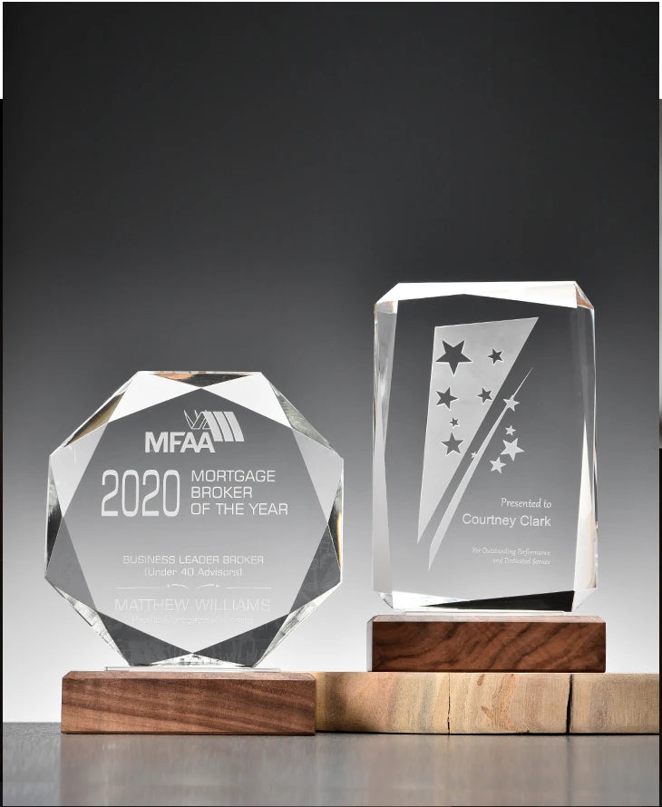 ADL Customized Acrylic Awards Crystal Trophy Glass Award Wooden Base 10th Anniversary Custom Logo Love Theme Model Perfect Gift