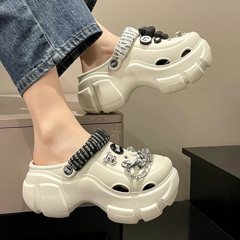 2025 Summer DIY Thick-Soled Platform Height Increasing Anti Slip EVA Girls Shoes Slides Heeled Sandals for Women and Ladies