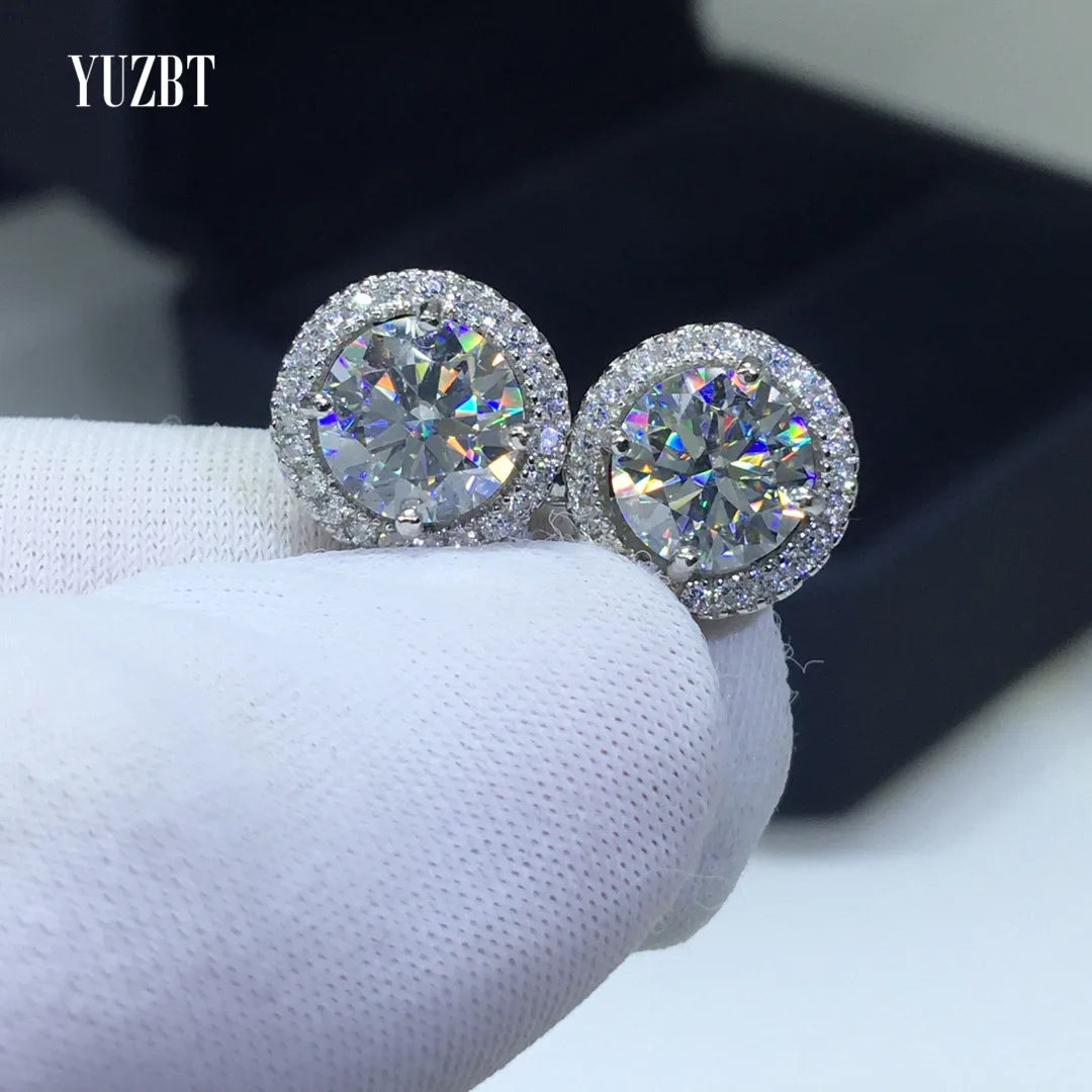 Classic 925 Silver Round Excellent Cut Total 2-6 Carat Pass Diamond Test D Color Moissanite Stud Earrings for Women Wedding