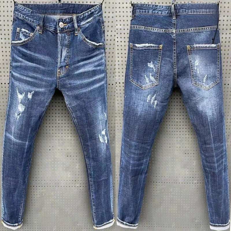 Fitspi Wholesale Men's Slim Patch Stretch Jeans Blue Skinny Pants Trousers