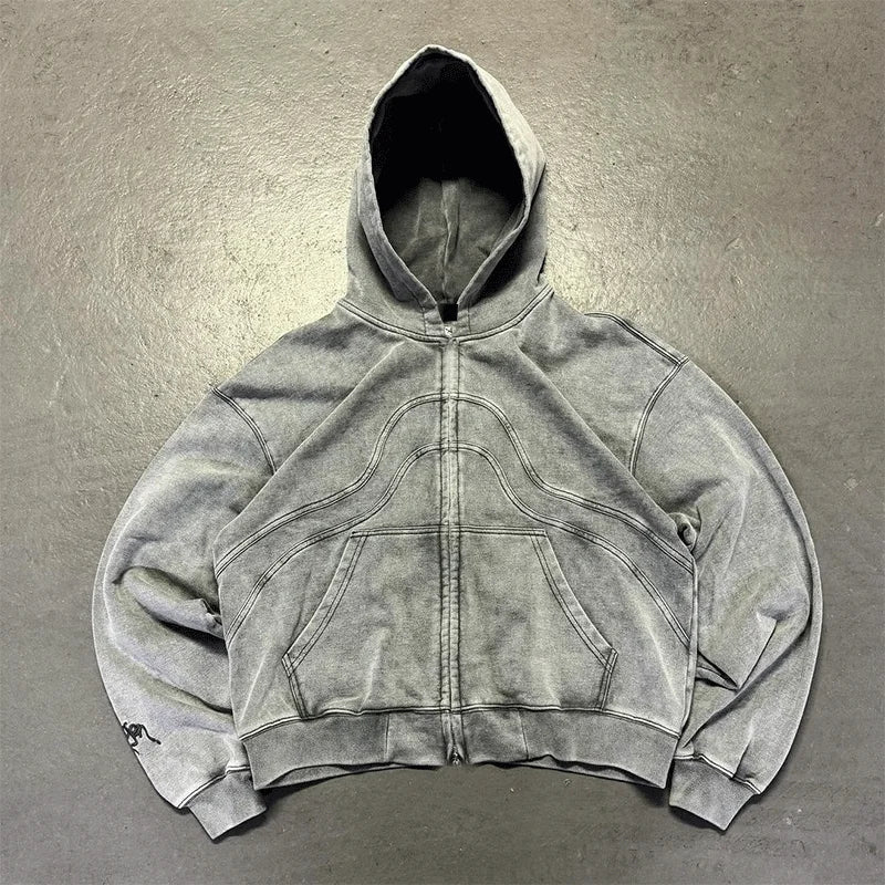 Manufacturers Custom Men's Heavyweight Cotton Zip up Hoodies Vintage Streetwear Washed Men Hoodie